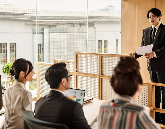 職場安全に関する研修を受けている様子